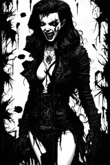 Fototapeta na wymiar Illustration of a scary evil female vampire for Halloween
