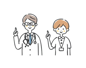 指差しをする医療従事者のイラスト