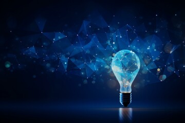 Light bulb,  idea concept with innovation and inspiration with blue glowing light on Dark background.  - obrazy, fototapety, plakaty