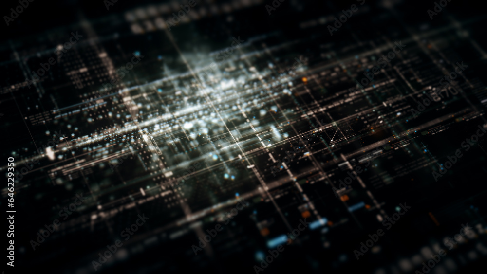 Aufkleber Advanced data matrix simulation UI with cutting-edge digital environment with a dynamic and immersive display of interconnected data matrix information networks systems background