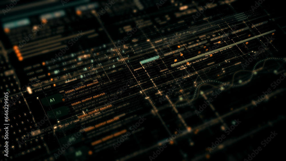 Fototapete Advanced data matrix simulation UI with cutting-edge digital environment with a dynamic and immersive display of interconnected data matrix information networks systems background