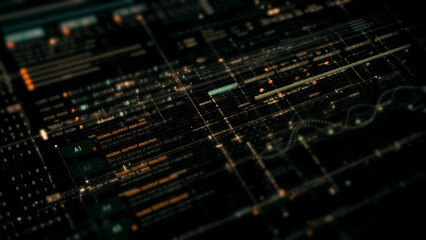 Advanced data matrix simulation UI with cutting-edge digital environment with a dynamic and immersive display of interconnected data matrix information networks systems background
