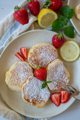 American pancakes with fresh blueberry, raspberry 