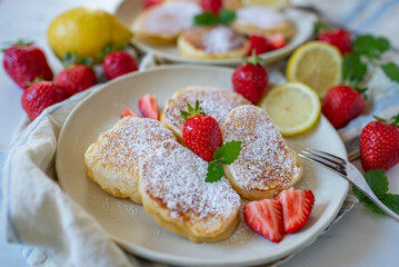 American pancakes with fresh blueberry, raspberry 