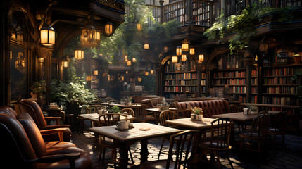 Fototapeta na wymiar Cozy cafe with books