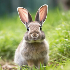 Fototapeta premium Portrait of a cute fluffy gray rabbit