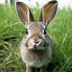Fototapeta premium Portrait of a cute fluffy gray rabbit