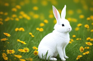 Fototapeta premium Festive Bunny in a Colorful Springtime Celebration. Generative Ai