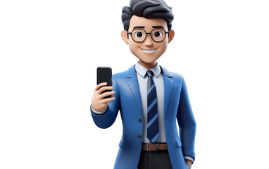Corporate Worker Using a mobile Isolated on a Transparent Background PNG. Generative AI