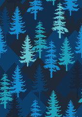 Fototapeta premium Xmas tree spruce pine fir minimalistic linear sketchy drawing seamless pattern. Vintage Winter forest background. Merry Christmas Happy New Year Holiday season print for gift wrapping paper.