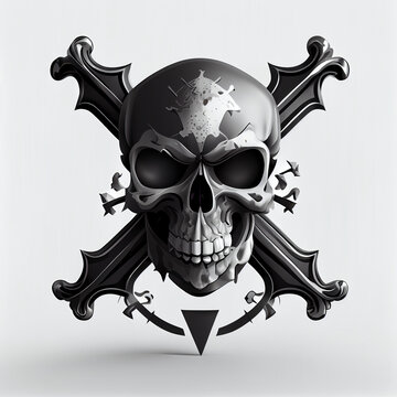 3d human skull, skull and crossbones clipart, solid white background, Ai generated image 