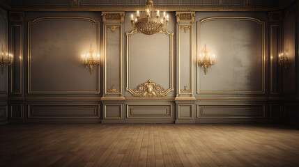 Empty elegant vintage room at night with copy space. Generative AI