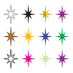 Colorful stars set: Vector assets for Christmas stars, festival celebrations, web or game design, and app icons. Vector template isolated on a white background.