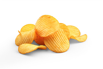Ripple potato chips pile. Manual cut out on transparent