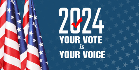 Fototapeta na wymiar United States presidential election in 2024. USA flag. 3d illustration.