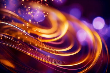 Abstract luxury background with glowing lines. Glitter vintage lights background. Christmas Golden light shine particles bokeh on dark background. Holiday concept