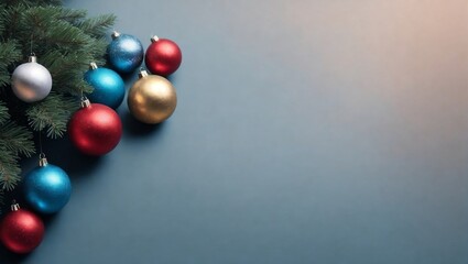 christmas balls on the table with copy space