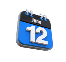 12 June Calendar 3d icon