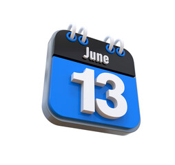 13 June Calendar 3d icon