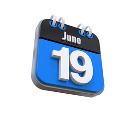 19 June Calendar 3d icon