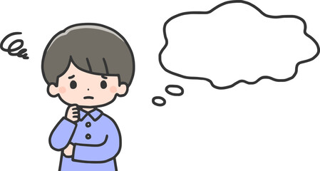 Obraz premium 困った表情で考え事をする男の子