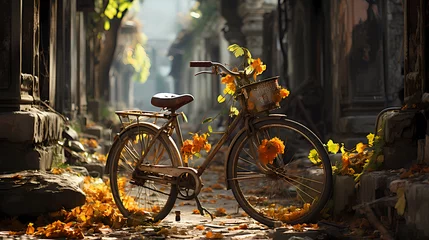 Deurstickers Streets with old bicycles © Asep