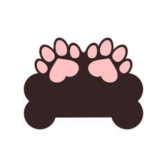 Big dog bone and dog paw prints. Vector design template. Isolated on blank white background.