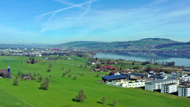 Lake Sempach and the biggest paraplegic center in Switzerland at Nottwil Lucerne by Air