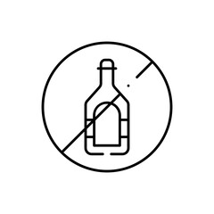 No alcohol healthy lifestyle icon with black outline. no, alcohol, glass, alcoholic, beverage, forbidden, stop. Vector illustration