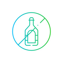 No alcohol healthy lifestyle icon with blue and green gradient outline. no, alcohol, glass, alcoholic, beverage, forbidden, stop. Vector illustration