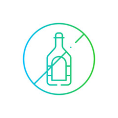 No alcohol healthy lifestyle icon with blue and green gradient outline. no, alcohol, glass, alcoholic, beverage, forbidden, stop. Vector illustration