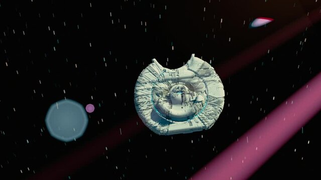 UFO alien spaceship in space against the background of the stars. spacecraft of the humanoids or artificial intelligence.