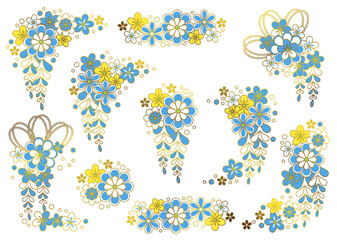 青いかんざし風の文様花の素材集 © nana10n no AI