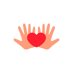 Heart in the palms. Two hands hold a heart in open palms.