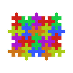 Folded puzzle pieces or jigsaw puzzles. Colorful colored background.