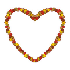 Heart shaped autumn frame with chestnut leaves. Decoration element for invitation cards, greeting cards and other designs