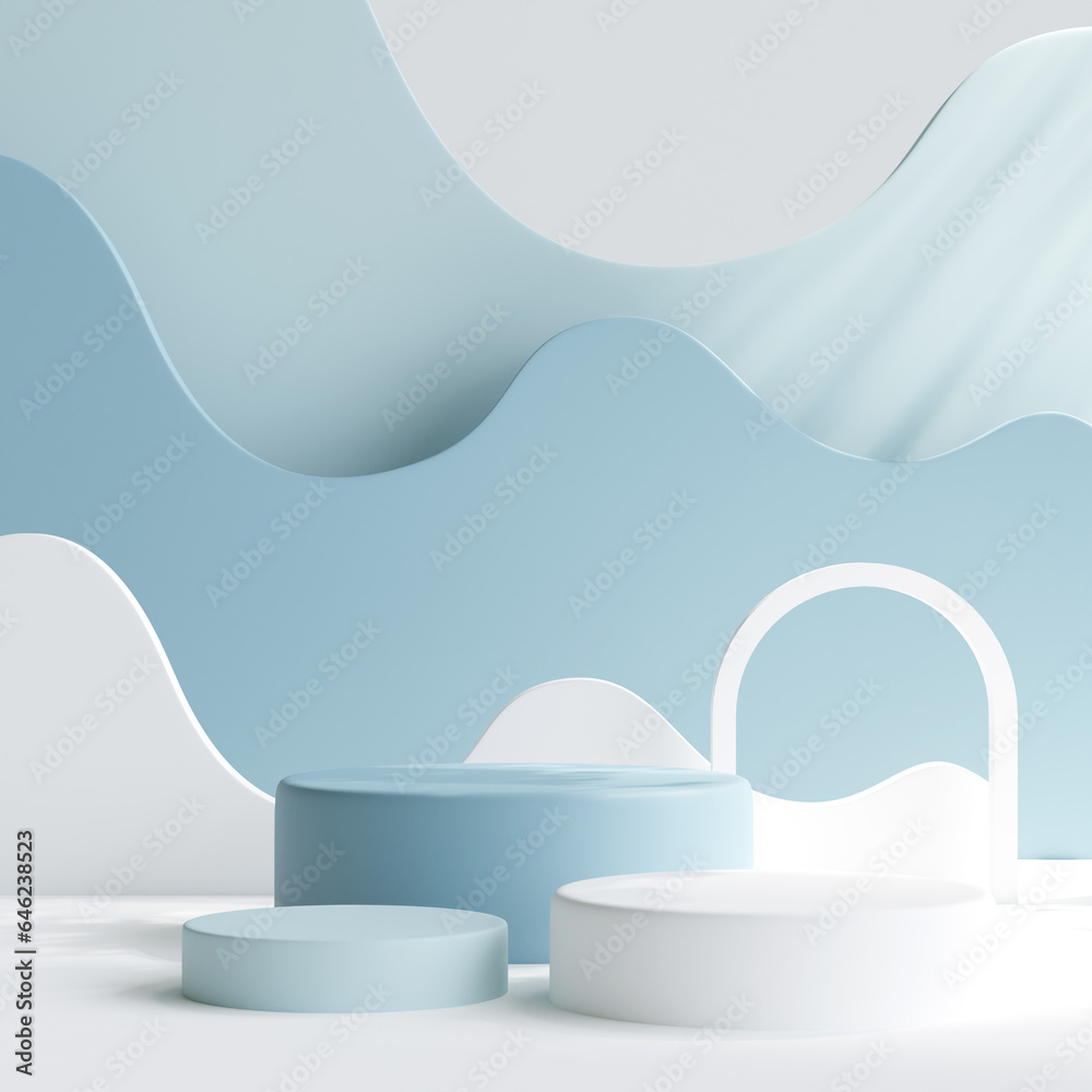 Wall mural podium with shape curve on background for product presentation. 3d illustration.