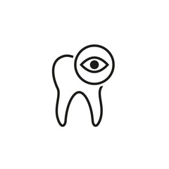 Icon of a human tooth with an eye. Symbol of treatment and examination of teeth and oral cavity.