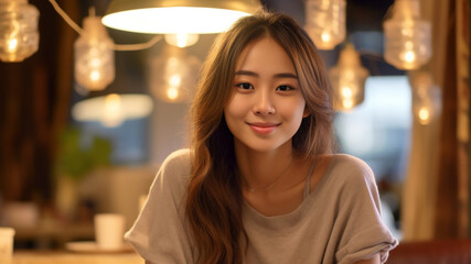 Slim Sexy woman in orange monotone sensual post long red brown with light Bokeh rim light background, Happy woman on the sunset. Generative AI..