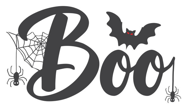 Boo Halloween Typography Illustration Bat And Cobwebs