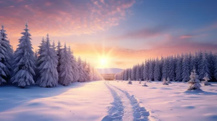 Fototapeten Beautiful winter landscape with snow-covered trees. © vlntn