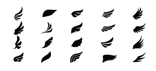 Fototapeta na wymiar Set of black wings icons. Wings badges. Collection wings badges. Vector illustration.