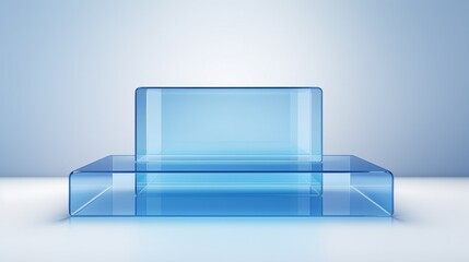 Modern background products minimal podium scene for IT in glass style material blue color on white background.