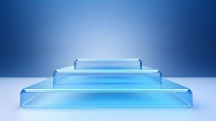 Obraz premium Modern background products minimal podium scene for IT in glass style material blue color on white background.