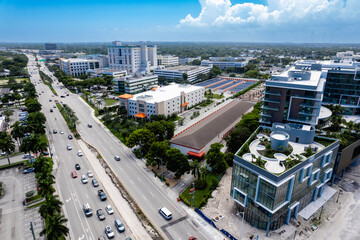 Aventura, Florida, USA - Skyline of Medical District In Aventura and Biscayne Boulevard. - obrazy, fototapety, plakaty