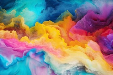 Colorful background with explosion of vibrant colors from the center to the ends, scattered paint.