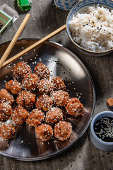 Vietnamese meatball with sweet soya sauce and sesam seeds - 646242341