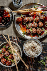 Vietnamese meatball with sweet soya sauce and sesam seeds - 646242513
