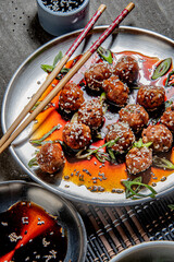 Vietnamese meatball with sweet soya sauce and sesam seeds - 646242514