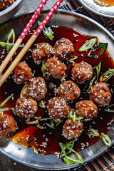 Vietnamese meatball with sweet soya sauce and sesam seeds - 646242541